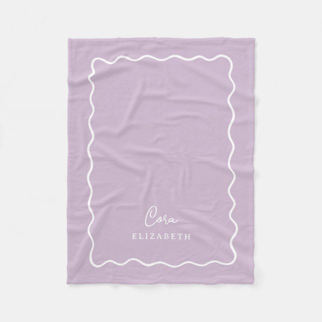 Couverture Polaire Lilac Purple Wavy Border Monogrammed (Devant)