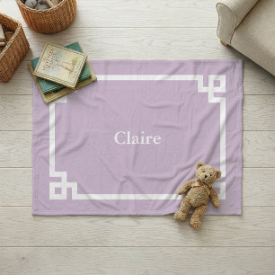 Couverture Polaire Lilas Clé grecque Monogramme Violet et Blanc