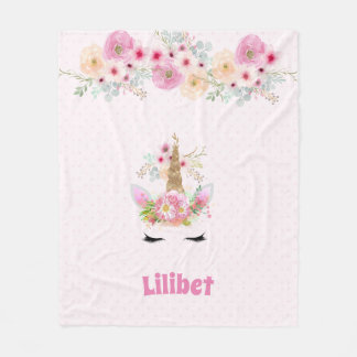 Couverture Polaire Lilibet Nommée Unicorn Face Fleurs Roses Filles