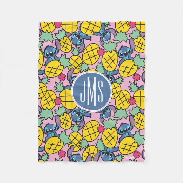 Couverture Polaire Lilo et Stitch| Monogramme Motif d'ananas (Devant)