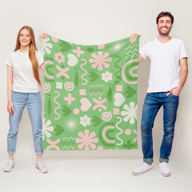 Couverture Polaire Lime de Motif Miscellany naturel vert et rose (En situation)