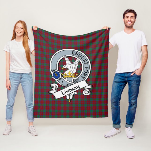 Couverture Polaire Lindsay Clan Badge Tartan Plaid (En situation)