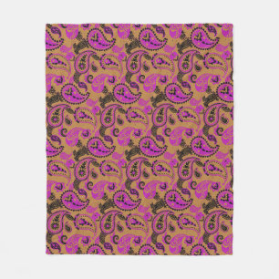 Couverture Polaire Linocut Paisley Traditionnel Vivid Moutard Rose