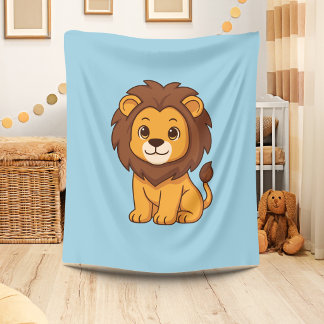 Couverture Polaire Lion de dessin animé mignon sur fond bleu