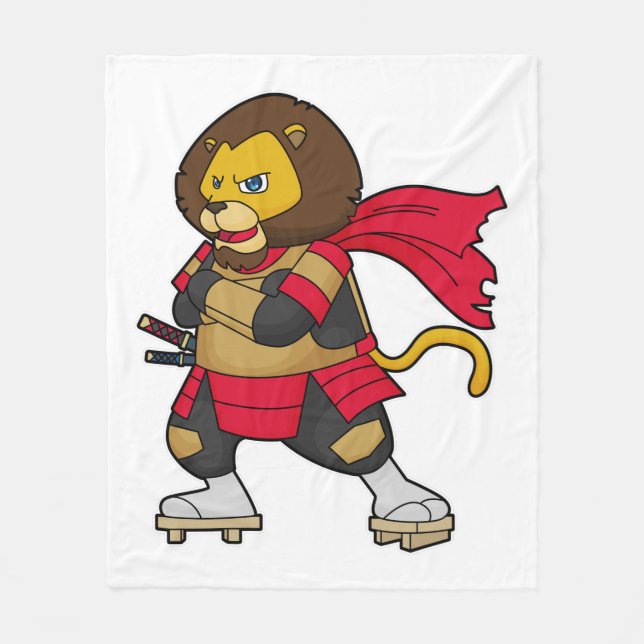 Couverture Polaire Lion en guerrier avec Cap (Devant)