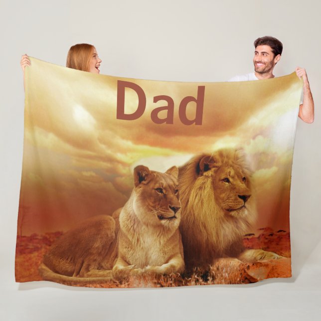 Couverture Polaire Lion et lionne - Blanchisserie en laine sur mesure (En situation)