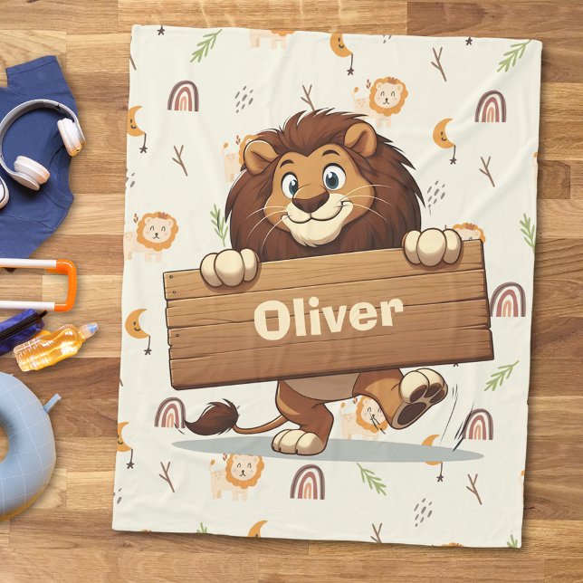 Couverture Polaire Lion joueur avec plaque de nom en bois (Créateur téléchargé)