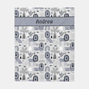 Couverture Polaire Lion Jungle King Fleece Blanche