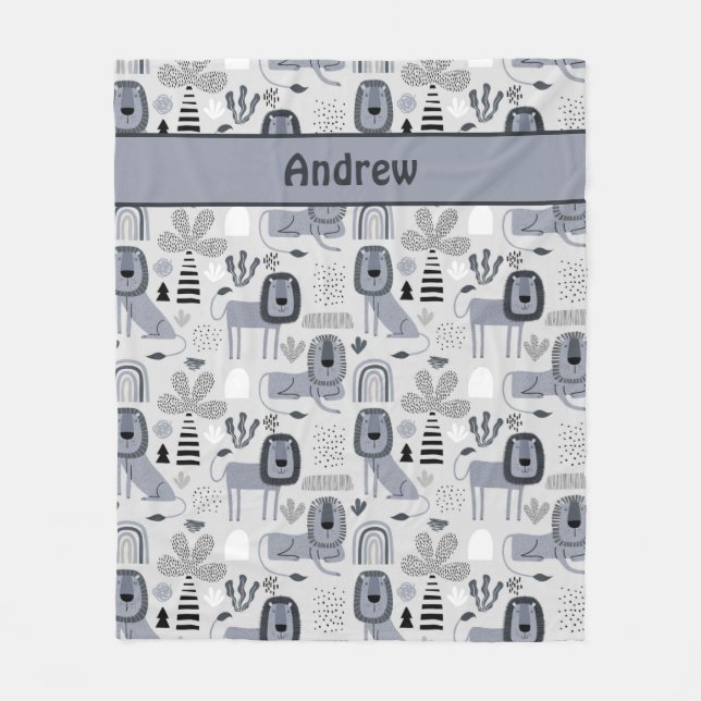 Couverture Polaire Lion Jungle King Fleece Blanche (Devant)