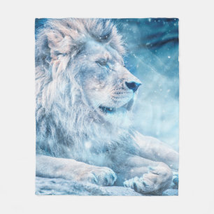 Couverture Polaire Lion neige couché animal d'art