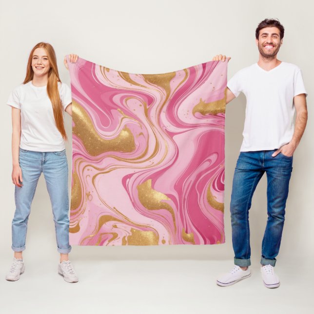 Couverture Polaire Liquide rose avec stries dorées (En situation)