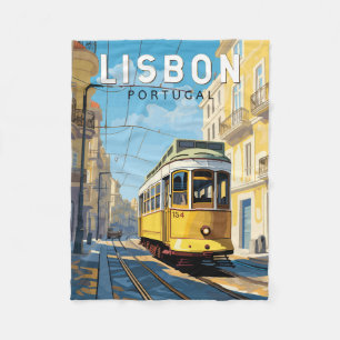 Couverture Polaire Lisbonne Portugal Jaune Tramway Voyage Art Vintage