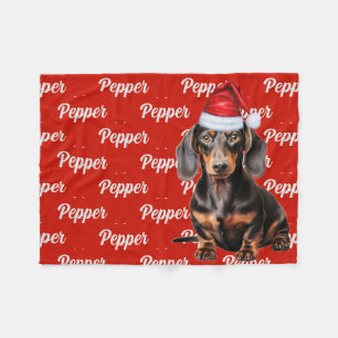 Couverture Polaire Lisse Dachshund Santa Chien Nom personnalisé Noël