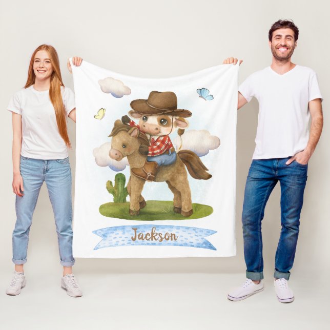 Couverture Polaire Little Cowboy Cute Bull (En situation)