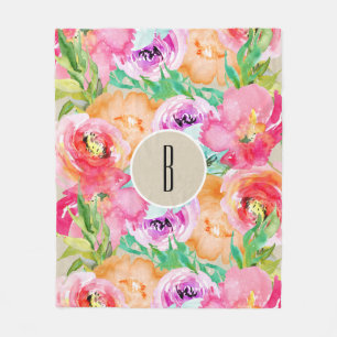 Couverture Polaire Livre Kraft aquarelle florale couleur vif moderne