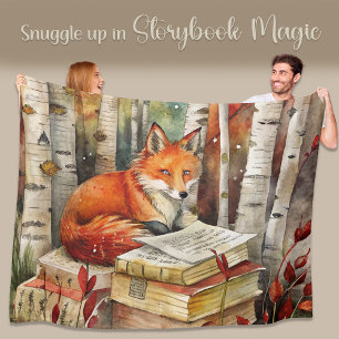Couverture Polaire Livres de Renard Vintage Rustique Bois Automne