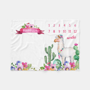 Couverture Polaire Llama et Cactus Floral Baby Name Milestone Photo