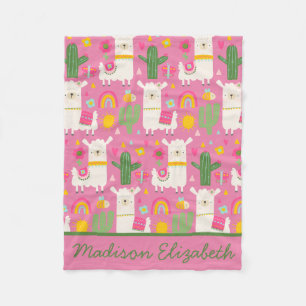 Couverture Polaire Llamas Green Cactus Cute Girly Rose Rainbows