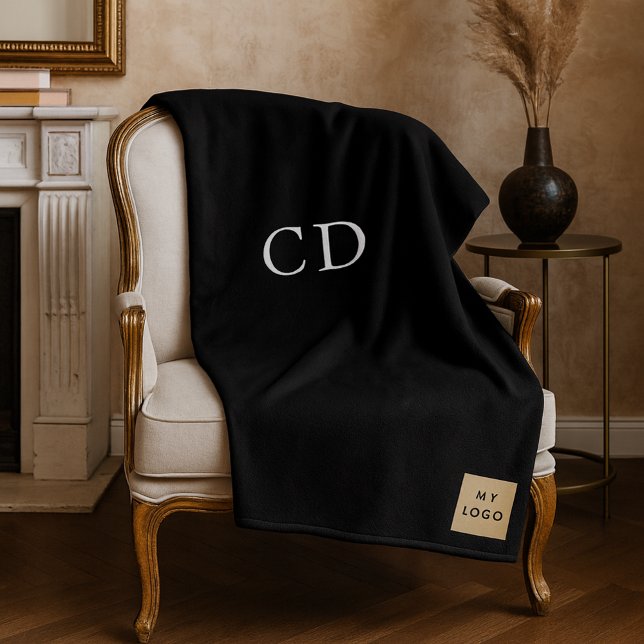 Couverture Polaire Logo d'entreprise noir monogramme cadeau d'entrepr (Créateur téléchargé)