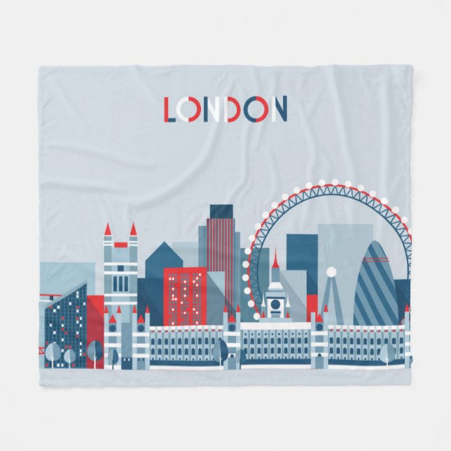 Couverture Polaire Londres, Angleterre horizon rouge, blanc et bleu (Devant (Horizontal))