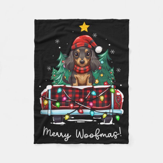Couverture Polaire Long Haired Dachshund Christmas Dog Truck Plaid Fu (Devant)