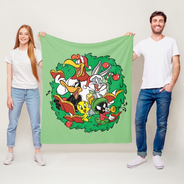 Couverture Polaire LOONEY TUNES™ Group Christmas Wreath (En situation)