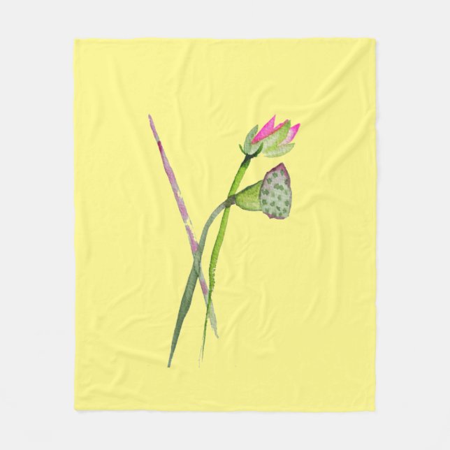 Couverture Polaire Lotus rose Zen fleurs aquarelle art (Devant)