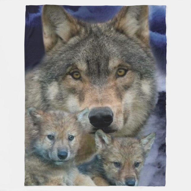 Couverture Polaire LOUP avec 2 CUBS (Devant)
