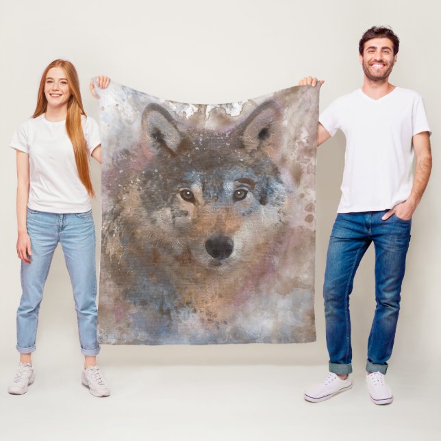 Couverture Polaire Loup dans l'aquarelle (En situation)