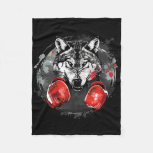 Couverture Polaire Loup de boxe avec gants de boxe Kickboxing Drôle B