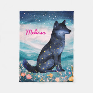 Couverture Polaire Loup de nuit étoilé personnalisé en fuite Fleur sa