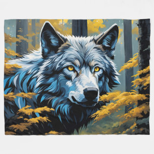 Couverture Polaire Loup gris en forêt dorée