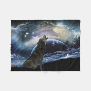 Couverture Polaire Loup hurlant à la lune