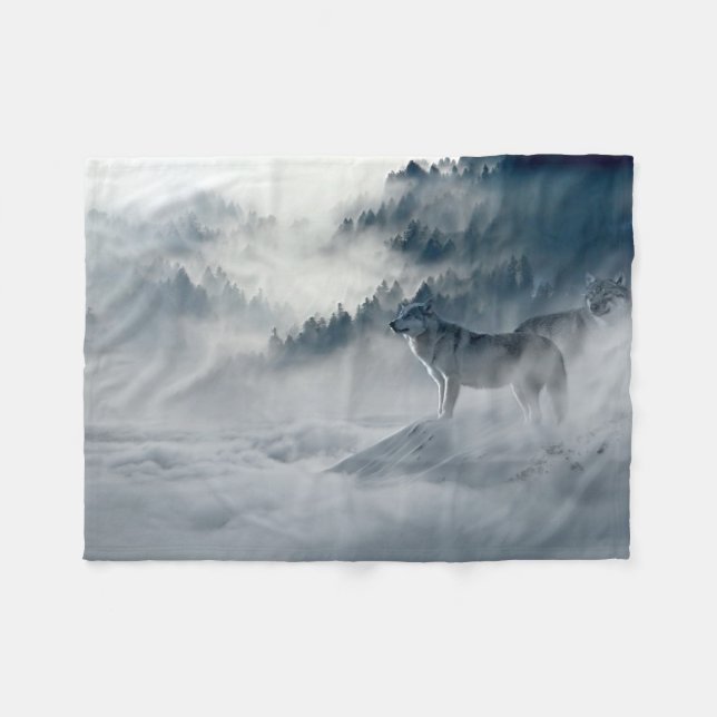 Couverture Polaire Loups dans le paysage hivernal de neige (Devant (Horizontal))