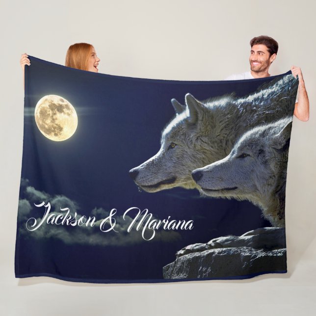 Couverture Polaire Loups gris sous une Pleine lune (En situation)