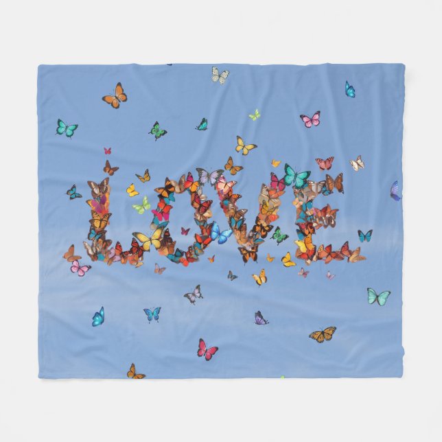 Couverture Polaire LOVE Blue Sky Butterflies | Inspirational Hope Joy (Devant (Horizontal))