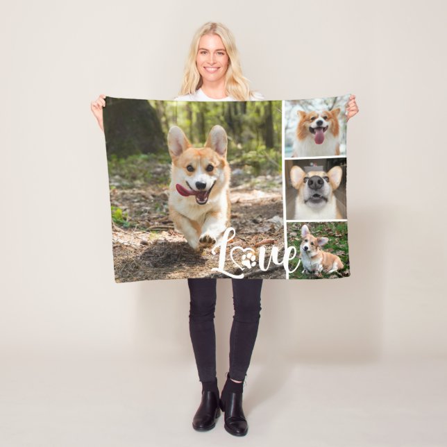 Couverture Polaire LOVE Chien 4 Photo Collage Coeur Empreinte de patt (En situation)