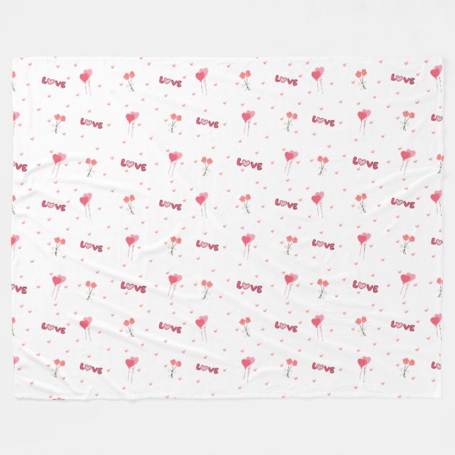 Couverture Polaire Love Coeur Fleur Fleece Blanket (Devant (Horizontal))