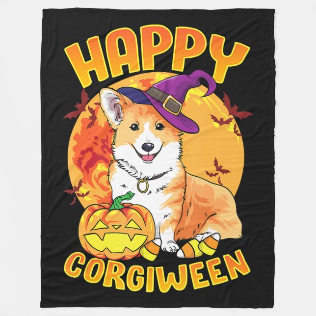 Couverture Polaire Love Corgi Chien Halloween Bonbons Citrouille mign (Devant)