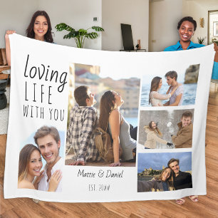 Couverture Polaire Love Life with You 5 Photo Collage Blanc