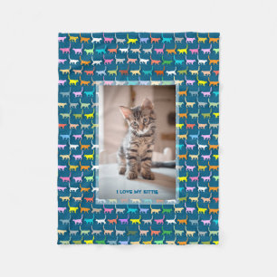Couverture Polaire Love My Kitty Your Custom Photo Cat Imprimer Turqu