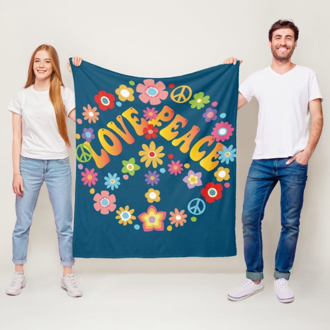 Couverture Polaire LOVE PEACE FREEDOM 60s les années 70 Tie Dye Vinta (En situation)