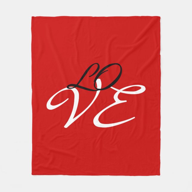 Couverture Polaire Love Rouge Blanc Noir Couleur Script Calligraphie (Devant)