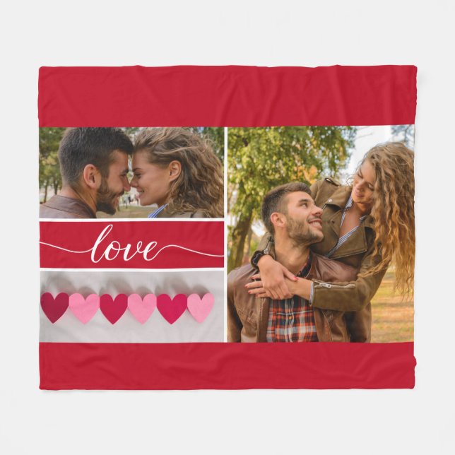 Couverture Polaire "Love" Script Photo Collecte personnalisée Fleece  (Devant (Horizontal))