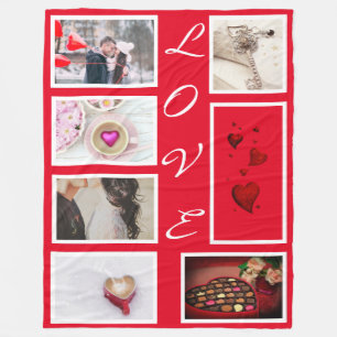 Couverture Polaire LOVE Valentines Day Red Hearts Photo Collage