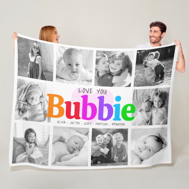 Couverture Polaire Love You Bubbie Rainbow 10 Photo Collage Moderne (En situation)