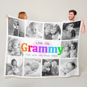 Couverture Polaire Love You Grammy Colorful Modern 10 Photo Collage