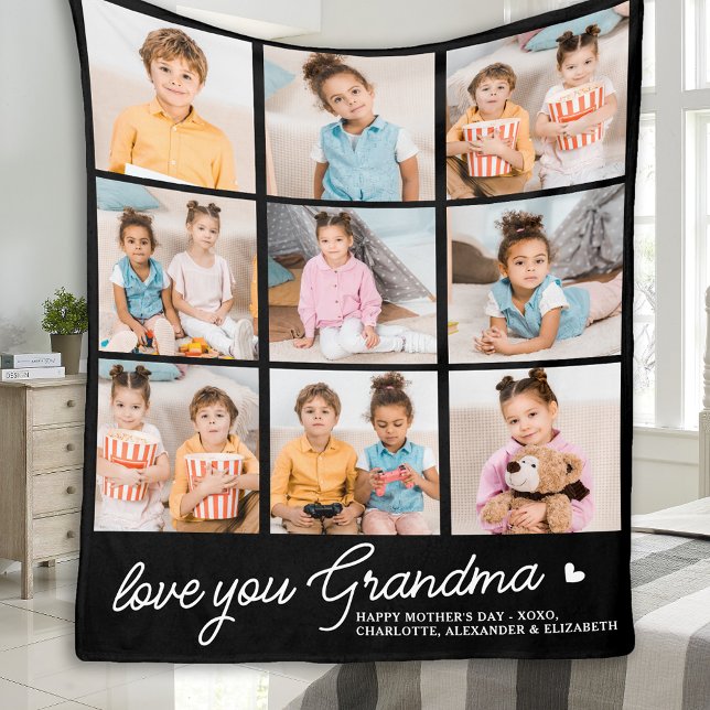 Couverture Polaire Love You Grandma Custom Modern 9 Photo Collage (Créateur téléchargé)