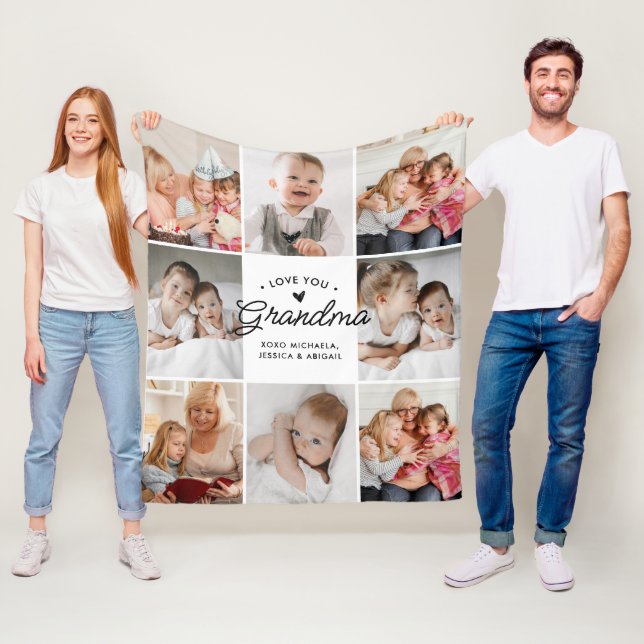 Couverture Polaire Love You Grandma Photo Collage de texte personnali (En situation)