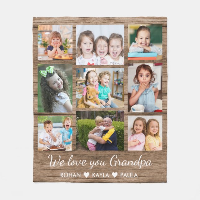 Couverture Polaire Love You Grandpa Rustic Wood 9 Photo Collage (Devant)